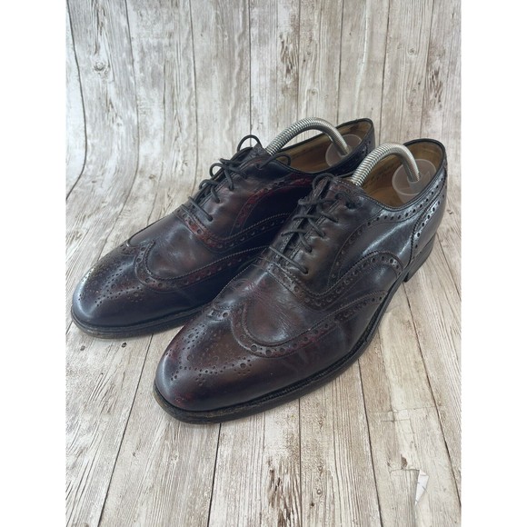 Johnston & Murphy Aristocrat 8.5 Cordovan Burgundy Leather Wingtip Dress Shoes - Picture 1 of 9